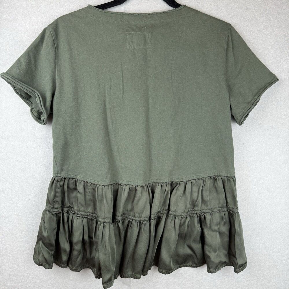Maeve by Anthropologie Olive Green Peplum Ruffle Tiered V-Neck Top Sz S - Picture 7 of 7
